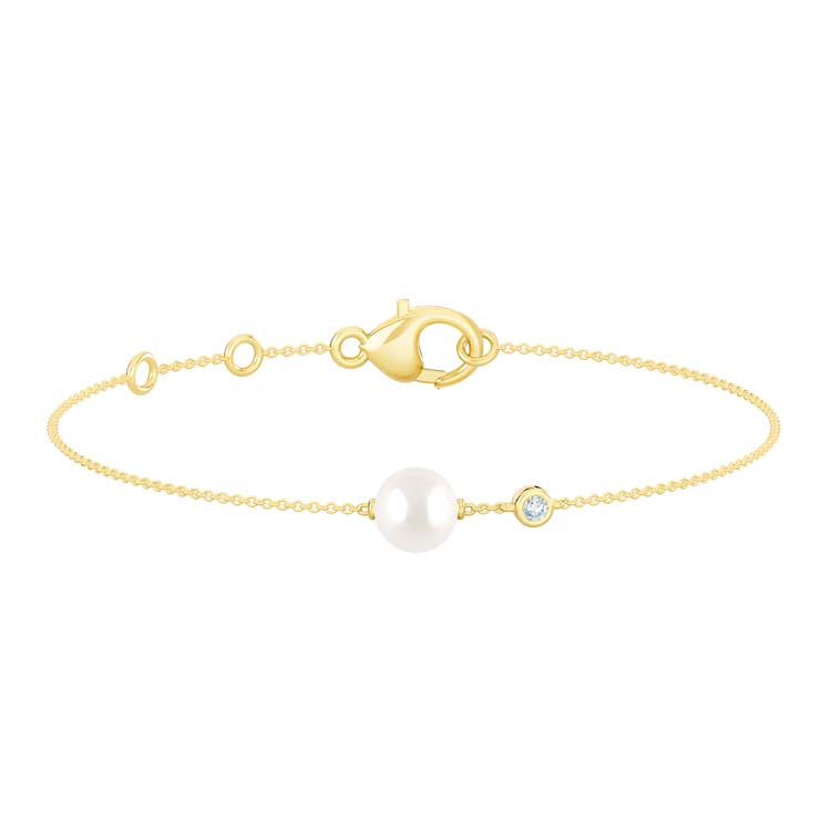 Peurla 0.03ct Lab Grown Diamond Freshwater Pearl Bracelet | 9CT Yellow Gold