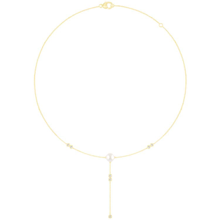 Petra 0.15ct Lab Grown Diamond Freshwater Pearl Necklace | 9CT Yellow Gold