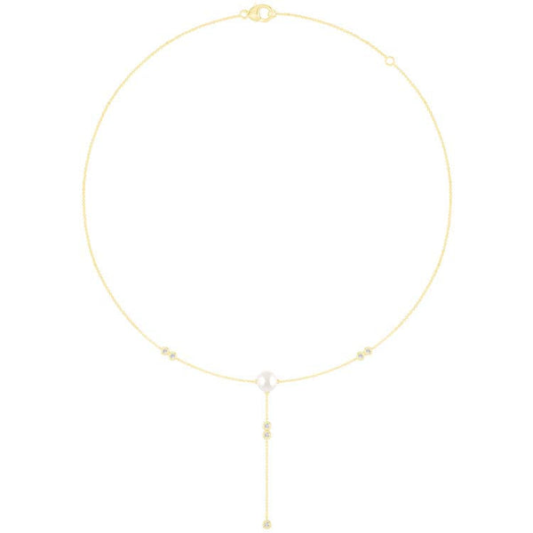 0.15ct Lab Grown Diamond Freshwater Pearl Necklace in 9K Yellow Gold