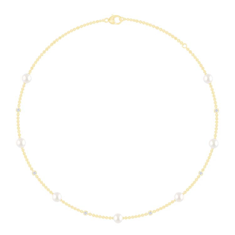 Piper 0.21ct Lab Grown Diamond Freshwater Pearl Necklace | 9CT Yellow Gold