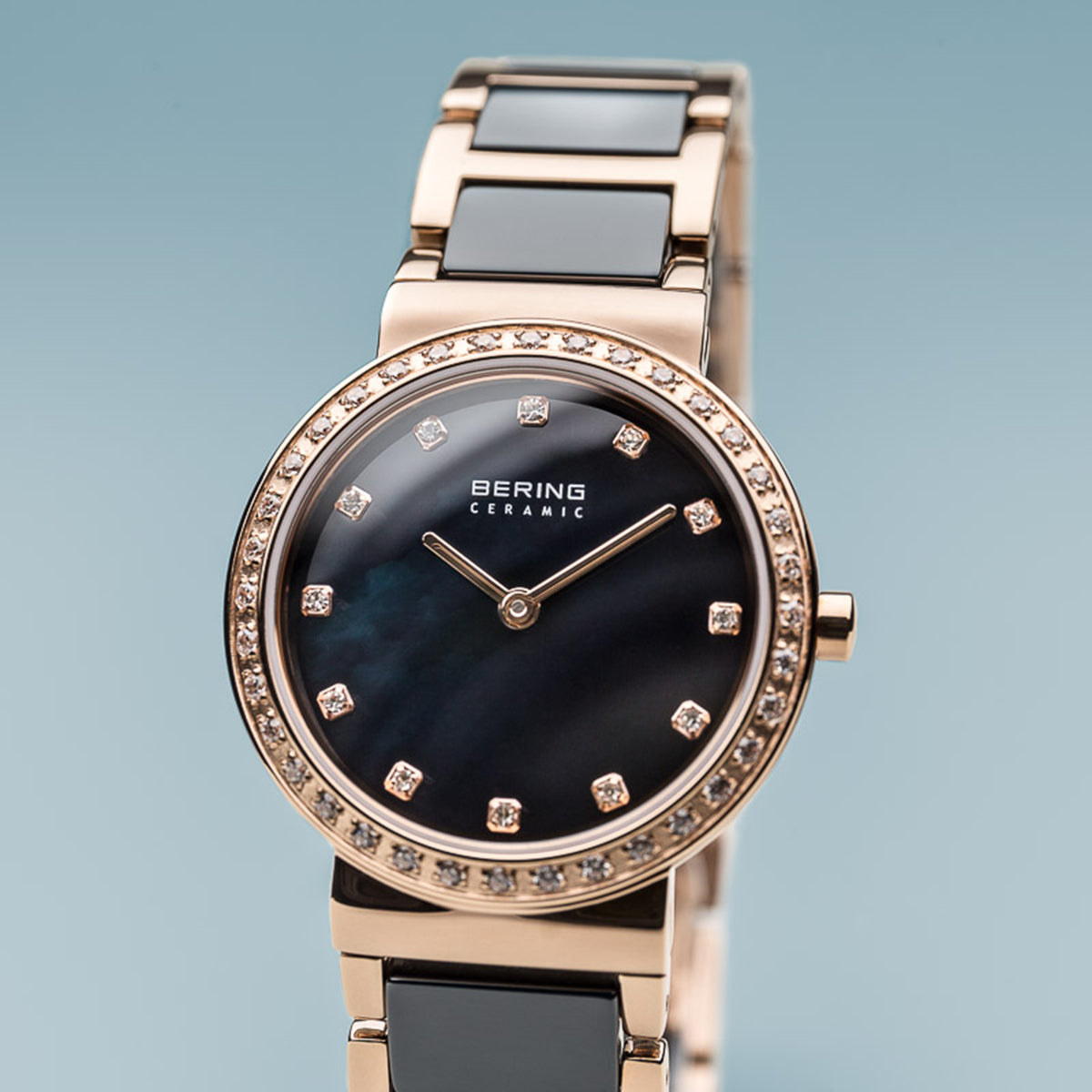 Bering Ceramic Polished Rose Gold Black Watch