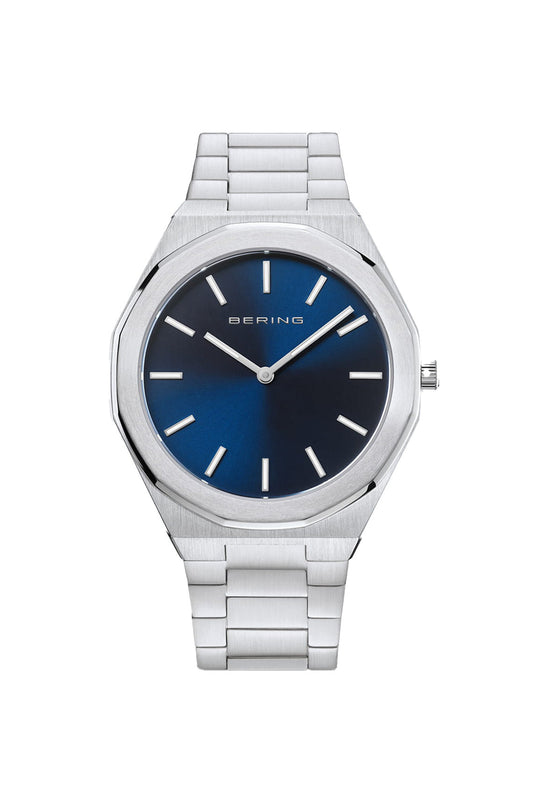 Bering Mens Classic Polished 41mm Silver Strap Watch