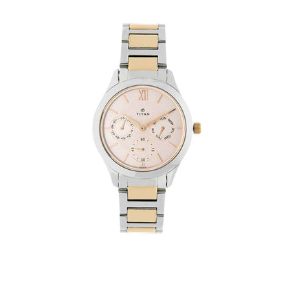 Titan Workwear Pink Dial Analog with Day and Date Stainless Steel Strap Watch for Women