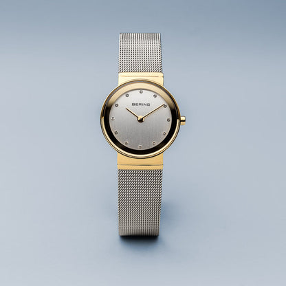 Bering Classic Polished Gold Silver Mesh Watch