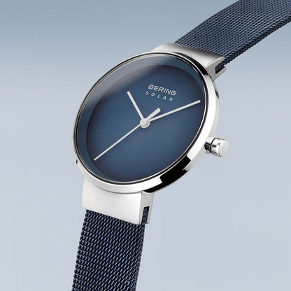 Bering Ladies Brushed Silver Solar Blue Watch