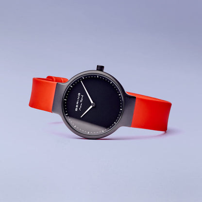 Bering Max René Matt Black Red Silicone Watch