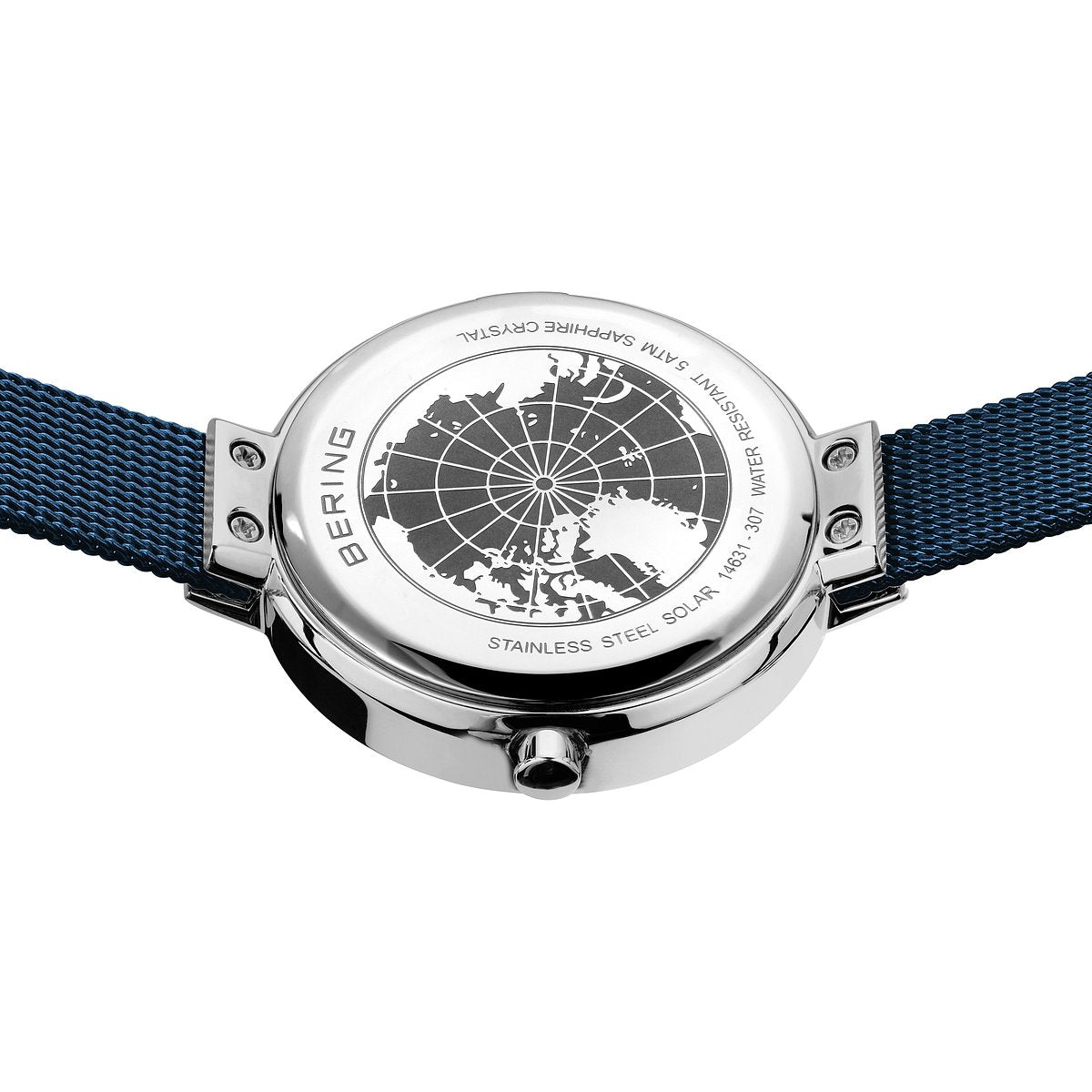 Bering Solar 31mm Silver Blue Milanese Strap Watch