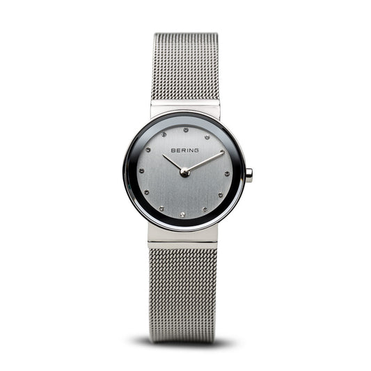 Bering Classic Polished Silver Mesh Swarovski Watch