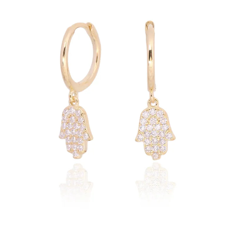 Cubic Hamsa Drop Earrings