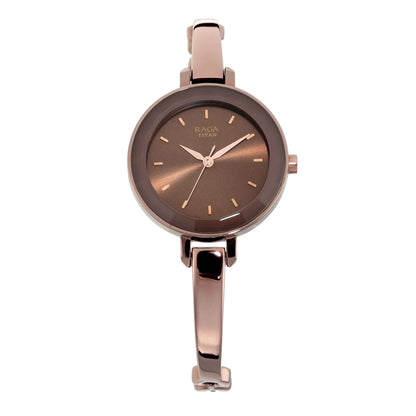 Titan Quartz Analogue Brown Dial Metal Strap Watch for Women