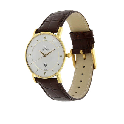 Titan Quartz Analogue with Date White Dial Leather Strap Watch for Men