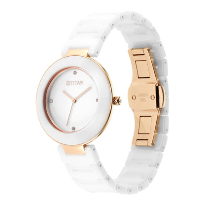 Titan Purple Ceramics White Dial Analogue Ceramic Strap watch for Women