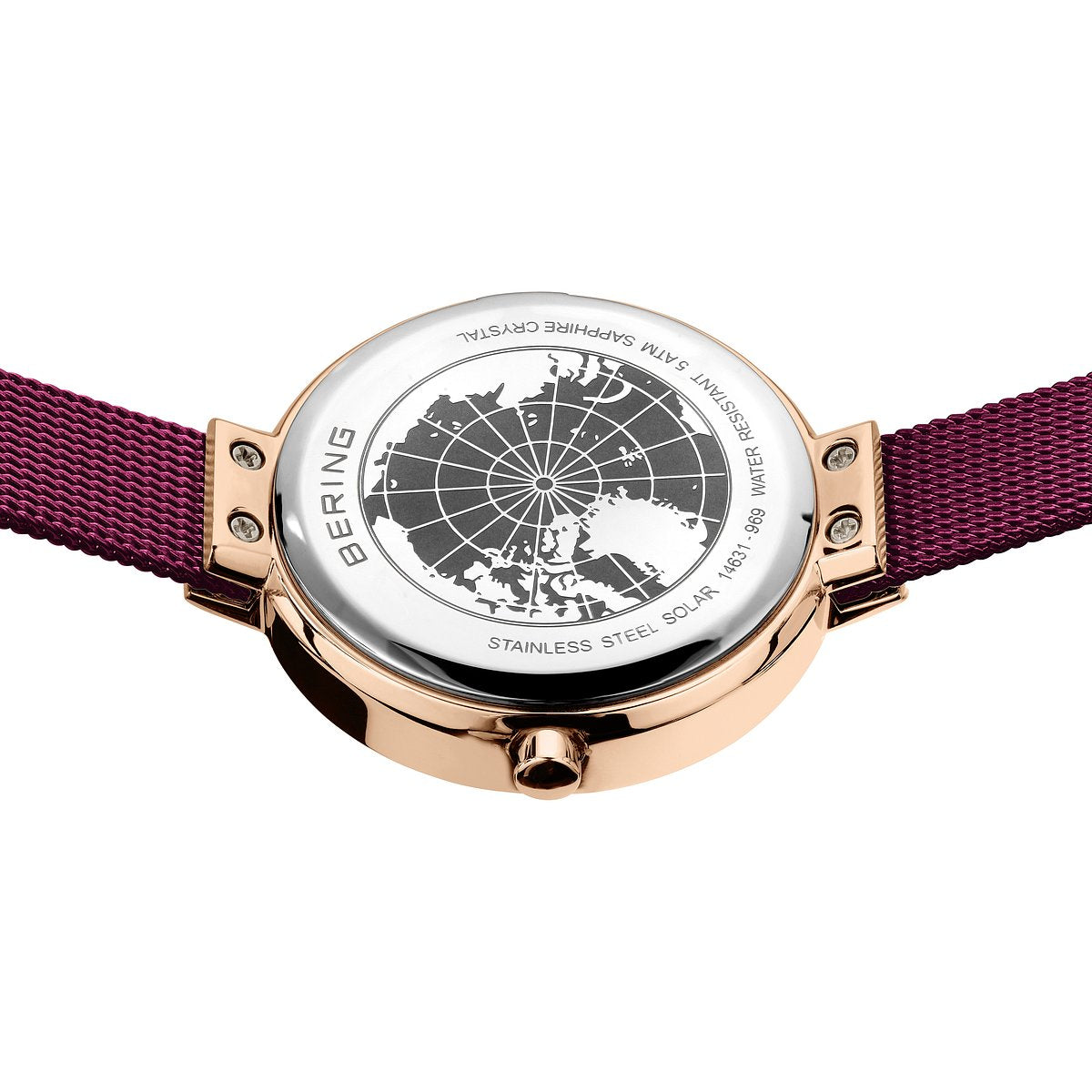 Bering Solar 31mm Rose Gold Purple Milanese Strap Watch