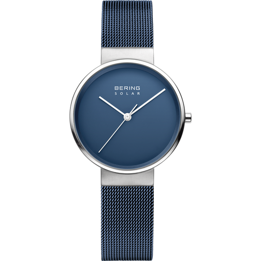 Bering Ladies Brushed Silver Solar Blue Watch