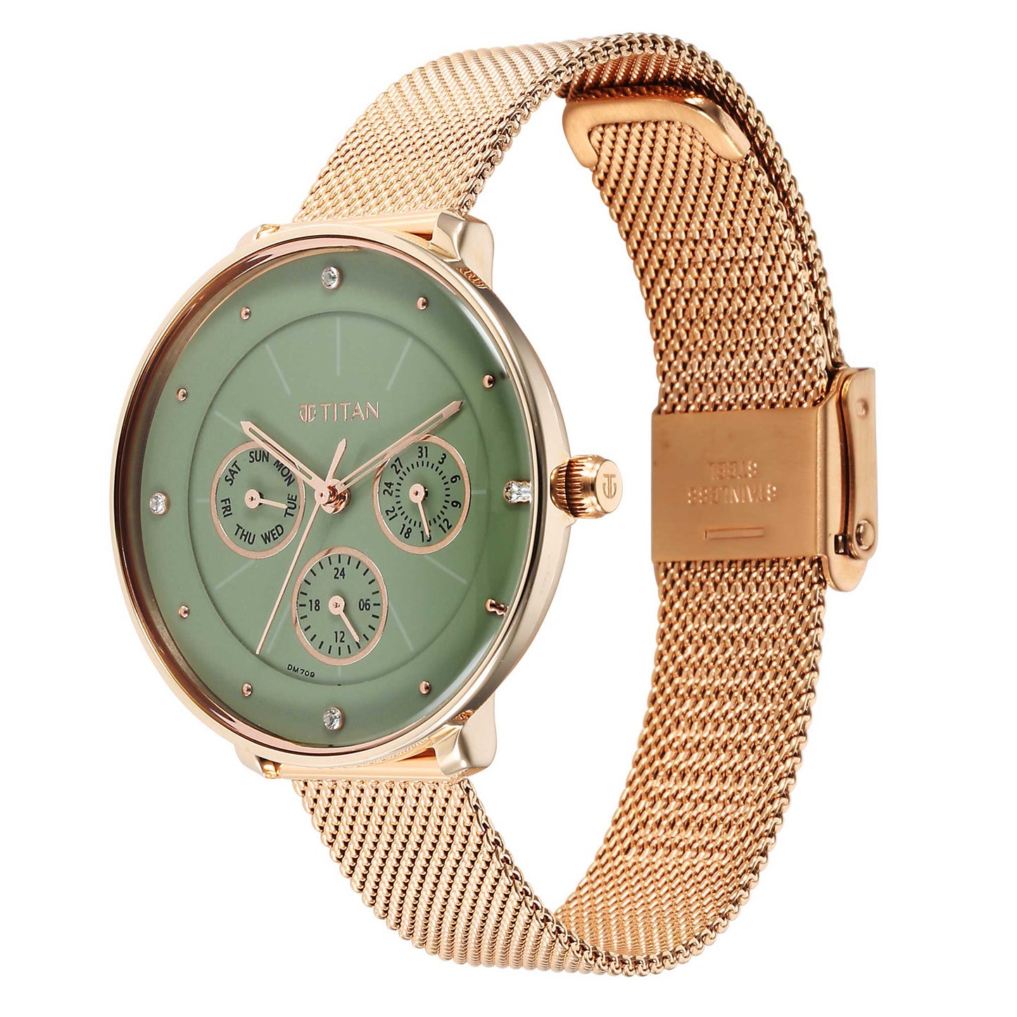 Titan Neo Green Dial Analogue Stainless Steel Strap Watch for Women