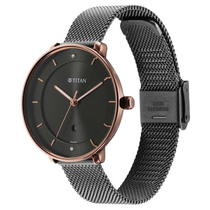 Titan Noir Anthracite Dial Analogue Stainless Steel Strap Watch for Women