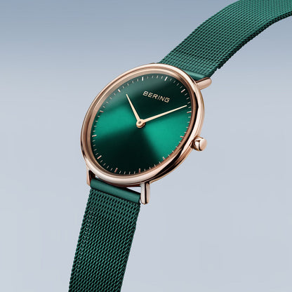 Bering Ultra Slim 27mm Green Milanese Strap Watch