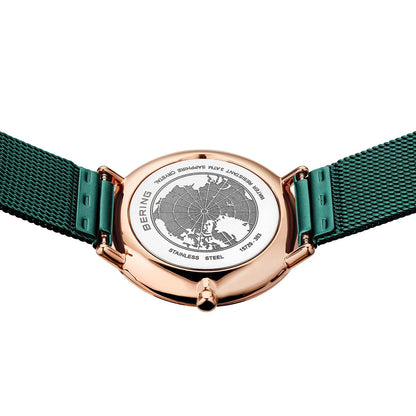 Bering Ultra Slim 27mm Green Milanese Strap Watch