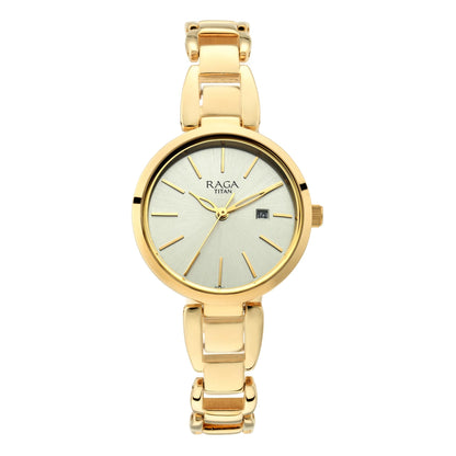 Titan Raga Viva Golden Dial Analogue with Date Metal Strap Watch for Women