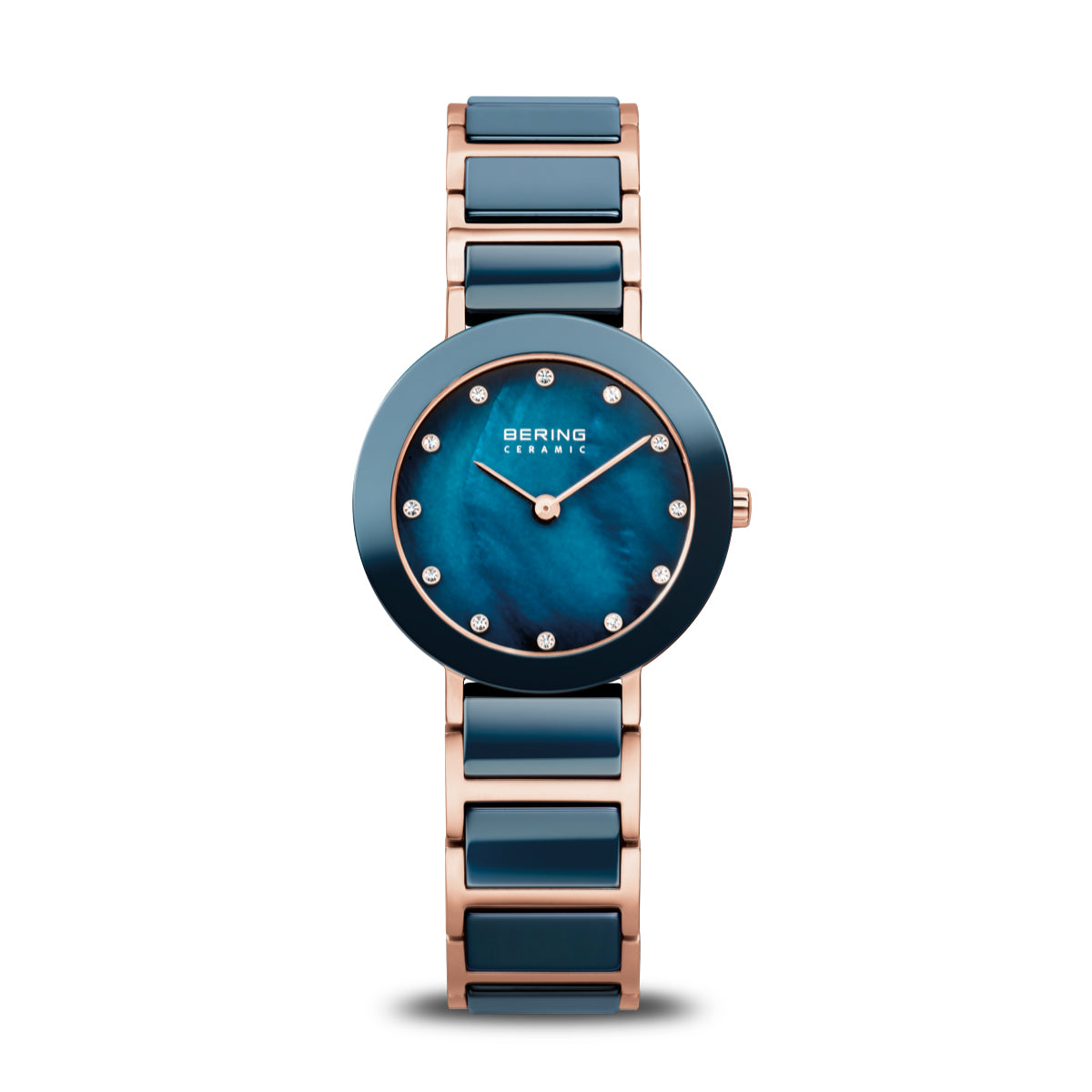 Bering Ceramic Polished Rose Gold Blue Watch