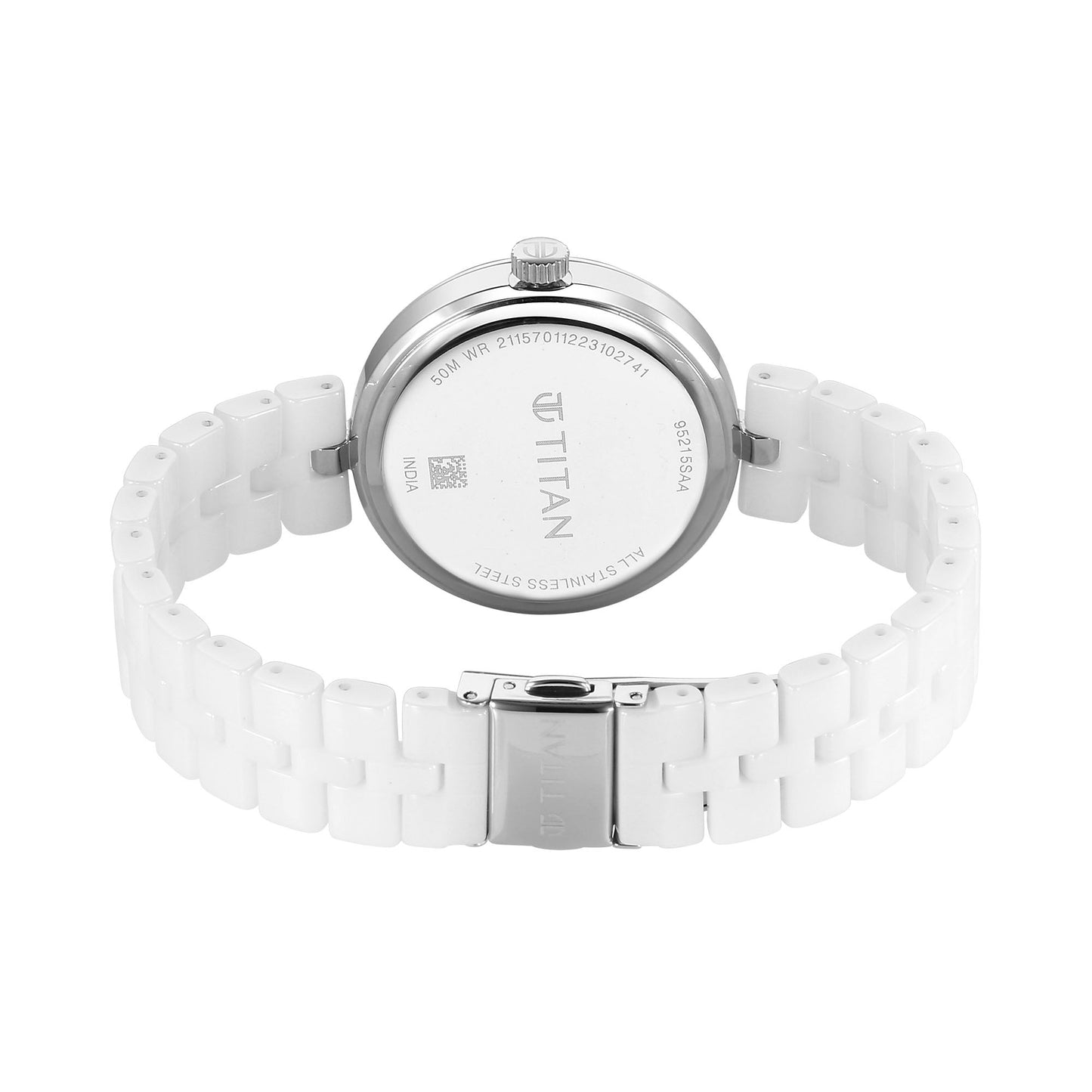 Titan Purple Ceramics Quartz Analogue Mother of Pearl Dial White Ceramic Strap Watch For Women