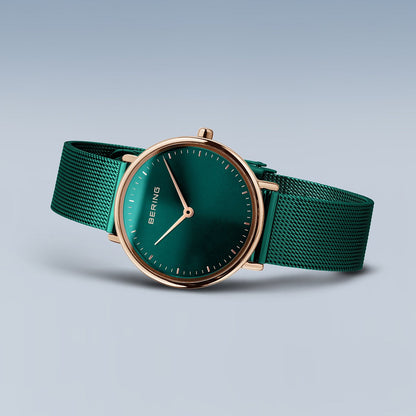 Bering Ultra Slim 27mm Green Milanese Strap Watch