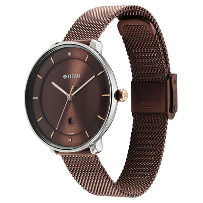 Titan Noir Brown Dial Analogue Stainless Steel Strap Watch for Women