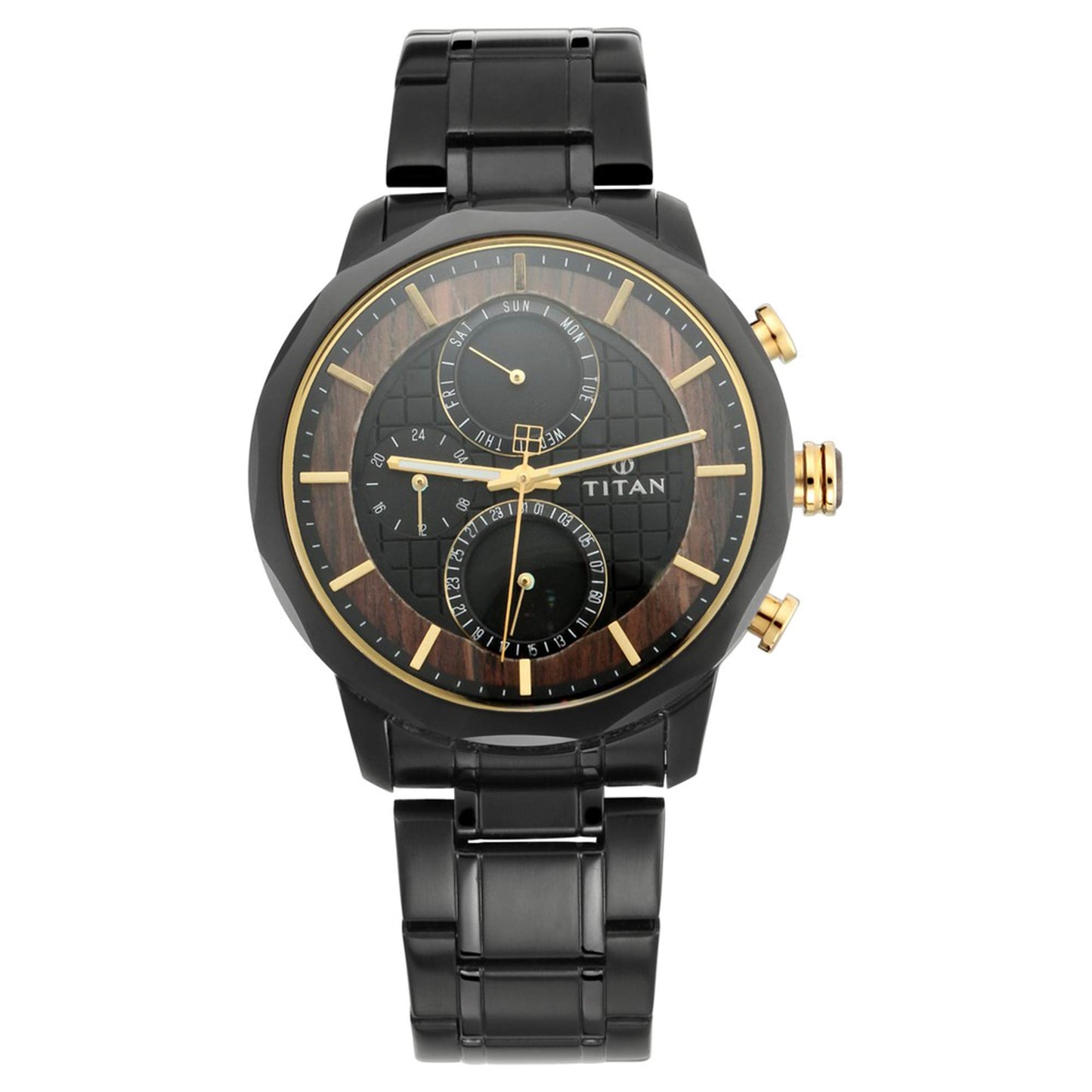 Titan Quartz Multifunction Black Dial Metal Strap Watch for Men