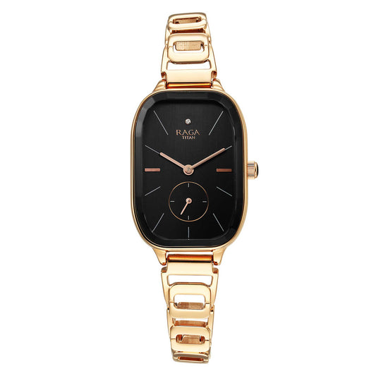 Titan Raga Chic Quartz Analogue Black Dial Rose Gold Metal Strap Watch for Women