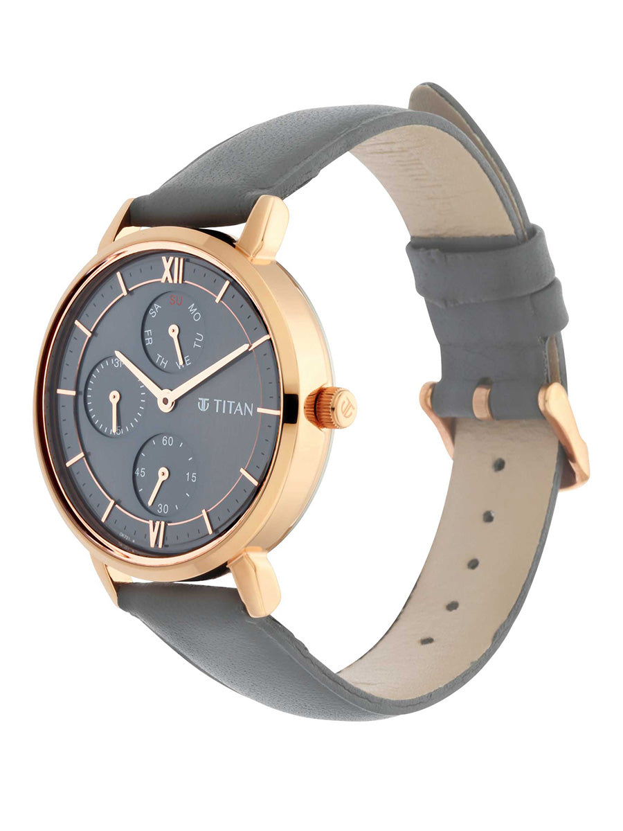 Titan Women's Regal: Roman Numeral Grey Dial & Leather Strap Watch