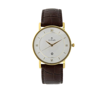 Titan Quartz Analogue with Date White Dial Leather Strap Watch for Men