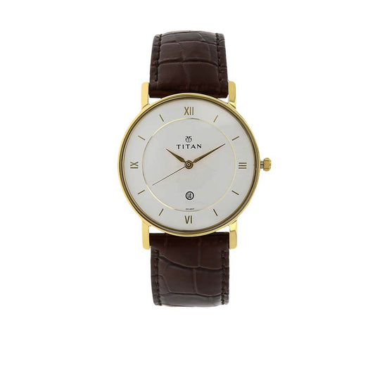 Titan Quartz Analogue with Date White Dial Leather Strap Watch for Men