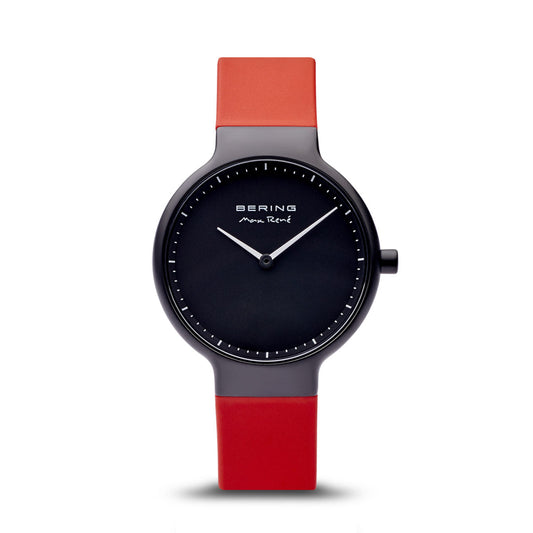 Bering Max René Matt Black Red Silicone Watch