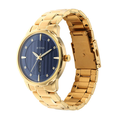 Titan Regalia Opulent Blue Dial Analogue with Day and Date Metal Strap watch for Men