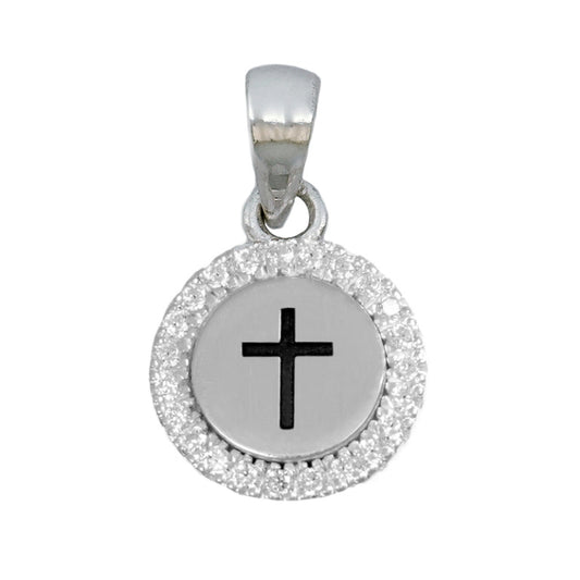 R39 – S/S White Cz Round Charm with Cross