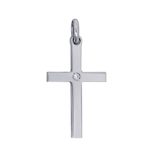 R90 – S/S Medium Plain Cross with White Cz