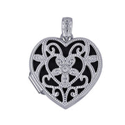 P38 – S/S 18mm Diamond Set Filigree Heart Locket