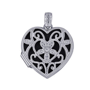 P38 – S/S 18mm Diamond Set Filigree Heart Locket