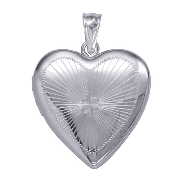 P49 – S/S 20mm Heart Locket with Radiating Lines