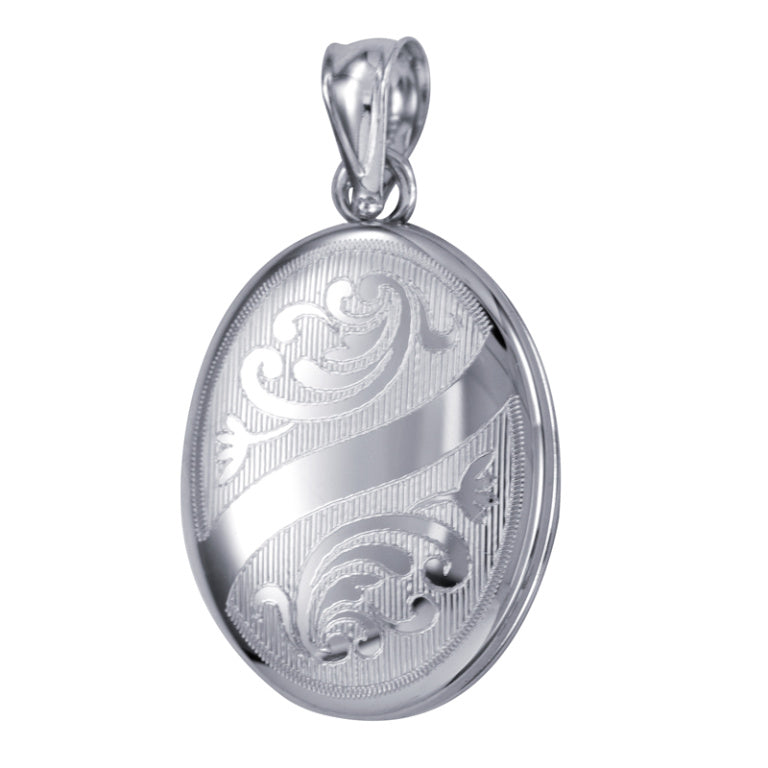 P43 – S/S Swirl Patterned Oval Locket with Engraving Panel
