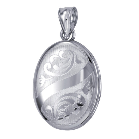 P43 – S/S Swirl Patterned Oval Locket with Engraving Panel