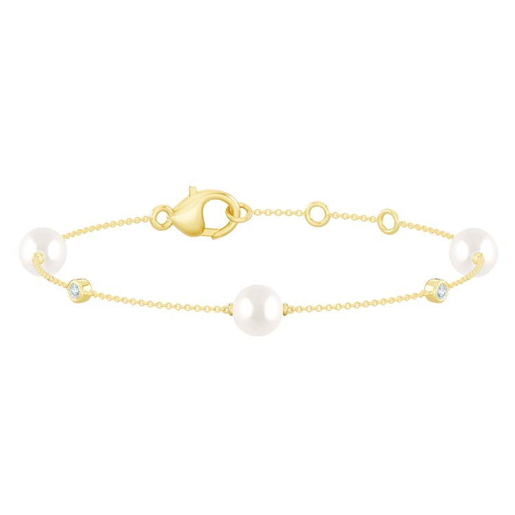 Amalina 0.07ct Lab Grown Diamond Freshwater Pearl Bracelet | 9CT Yellow Gold