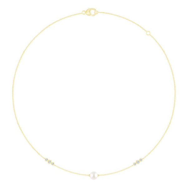 0.11ct Lab Grown Diamond Freshwater Pearl Necklace in 9K Yellow Gold
