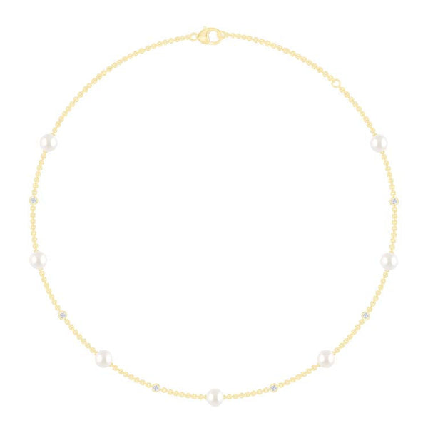 0.21ct Lab Grown Diamond Freshwater Pearl Necklace in 9K Yellow Gold