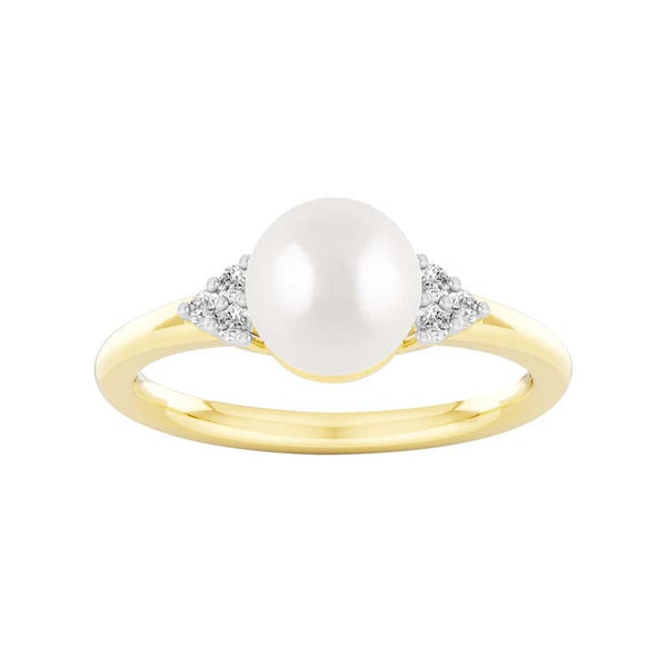 0.1ct Lab Grown Diamond Freshwater Pearl Ring in 9K Yellow Gold