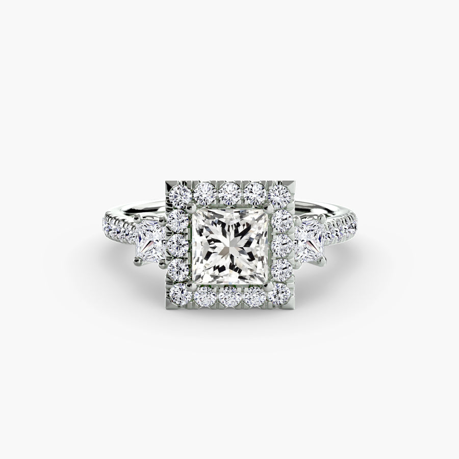Three-Stone Ring with Halo 2