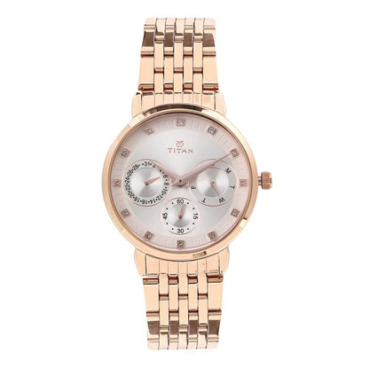 Titan Workwear Beige Dial Women Watch With Stainless Steel Strap