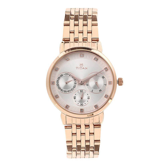 Titan Workwear Beige Dial Women Watch With Stainless Steel Strap