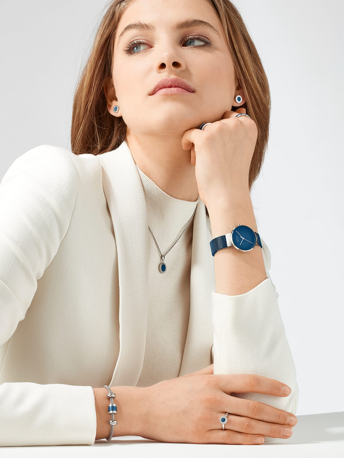 Bering Ladies Brushed Silver Solar Blue Watch