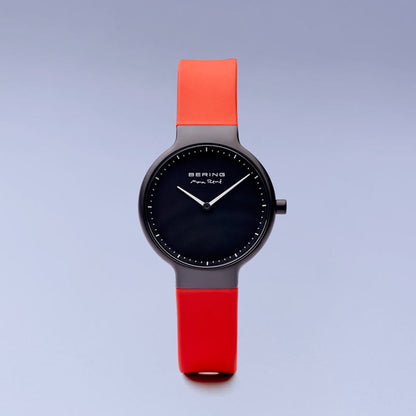 Bering Max René Matt Black Red Silicone Watch